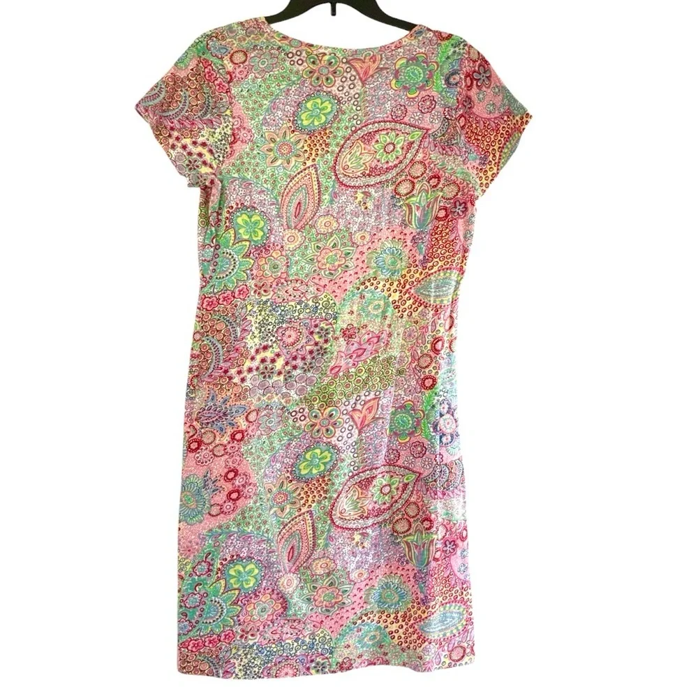NFS Talbots Petites Paisley Shift dress Multicolor Short Sleeves Cotton Size MP